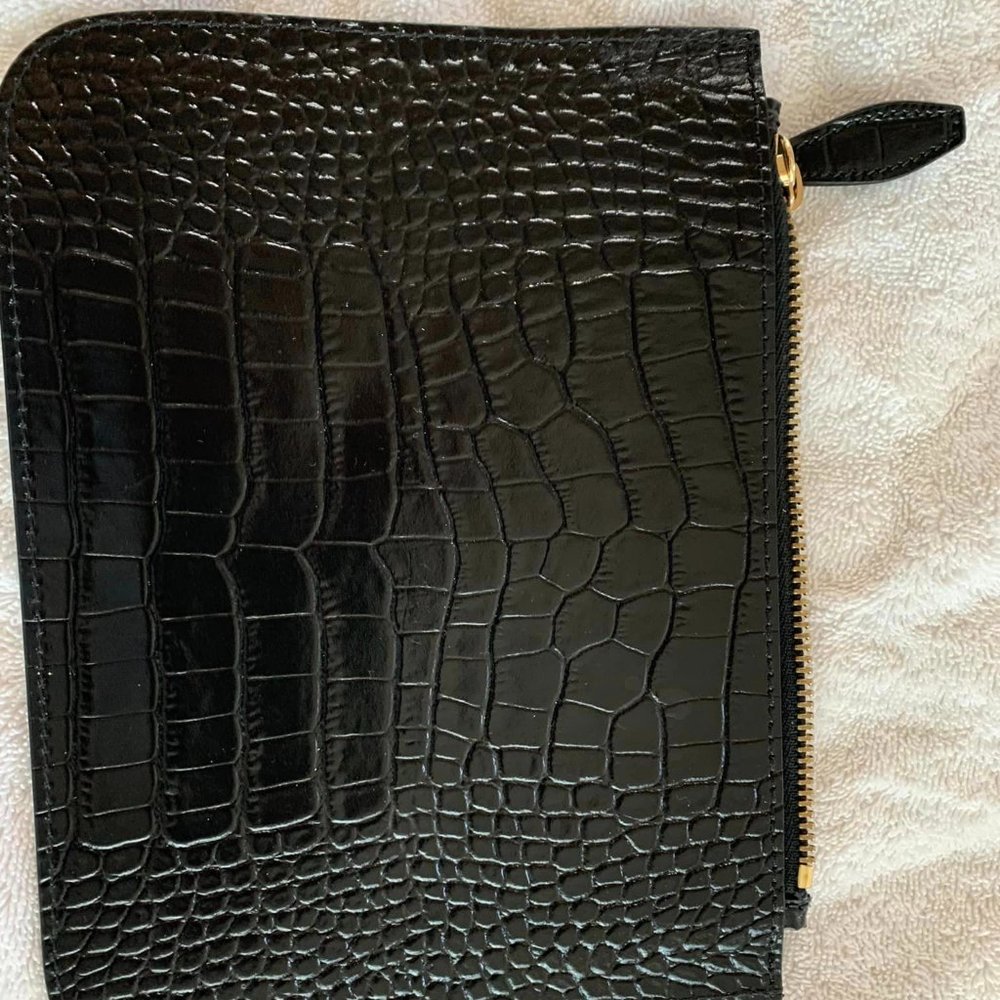 Banana Republic Small Black Croc Embossed Pouch